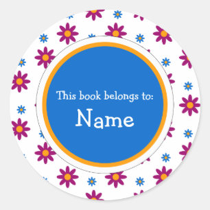 Book Plate with cute flower design Classic Round Sticker