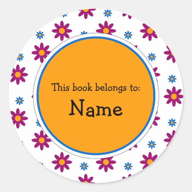 Book Plate with cute flower design Classic Round Sticker (Front)
