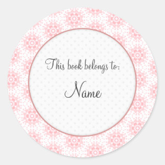 Book plate with cute pink heart design classic round sticker