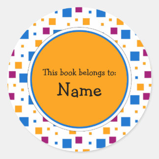 Book Plate with cute squares design Classic Round Sticker