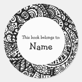 Book plate with doodle art classic round sticker