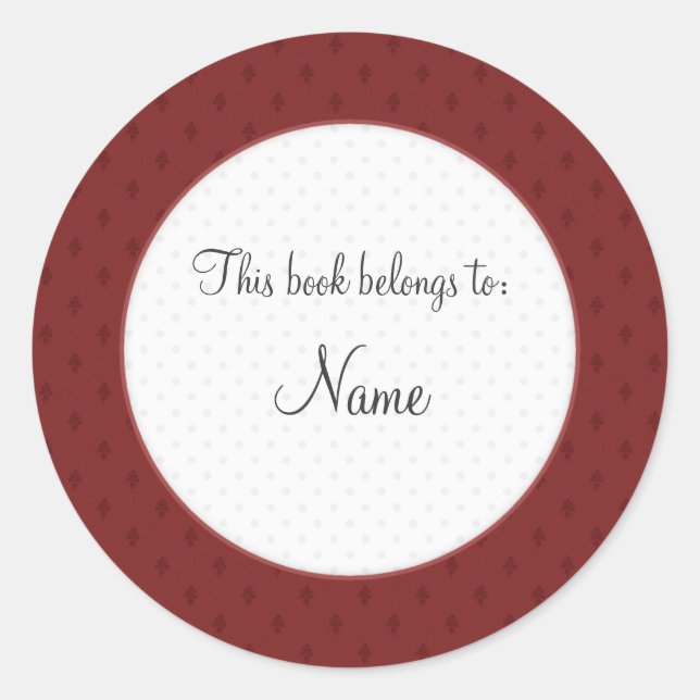 Book plate with elegant design classic round sticker (Front)