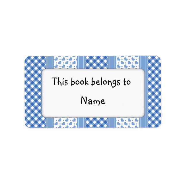 Book plate with modern blue pattern label (Front)