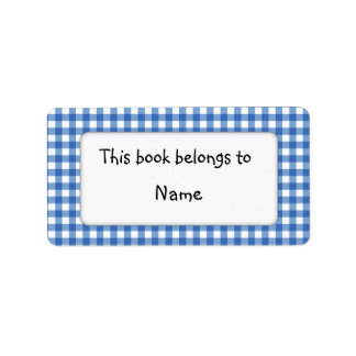 Book plate with modern blue plaid pattern label