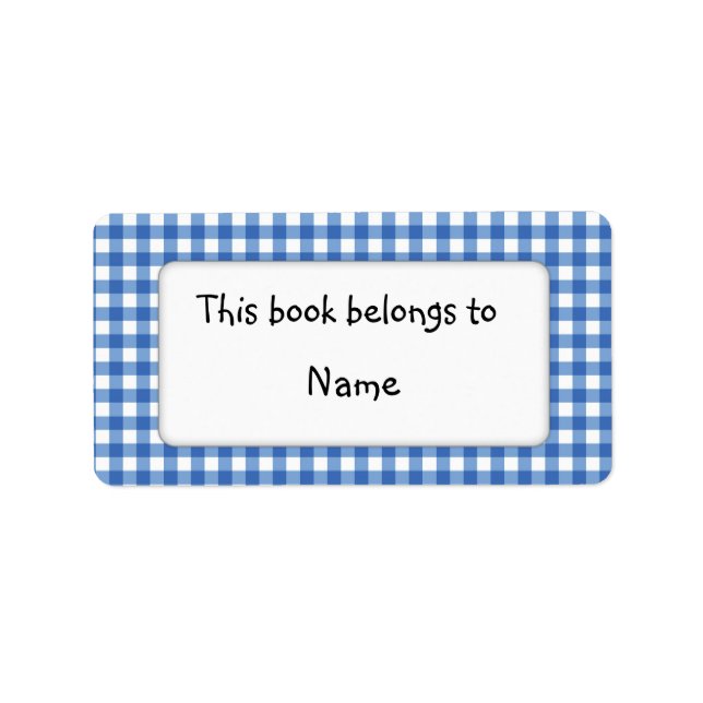 Book plate with modern blue plaid pattern label (Front)