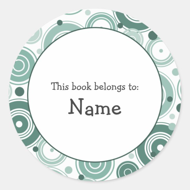 Book plate with retro design - customisable classic round sticker (Front)