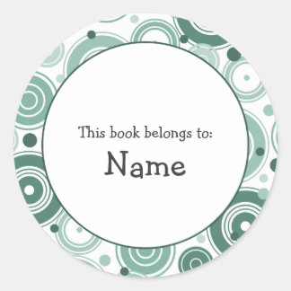 Book plate with retro design - customisable classic round sticker