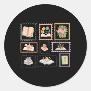 Book Postage Stamp Bookish Stamp Reading Lover Classic Round Sticker