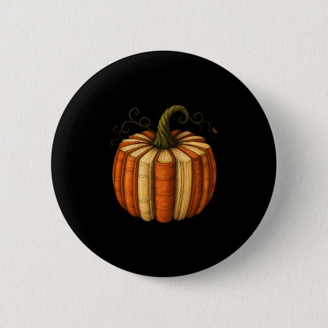 Book Pumpkin Fall Halloween Teacher Librarians Boo 6 Cm Round Badge (Front)