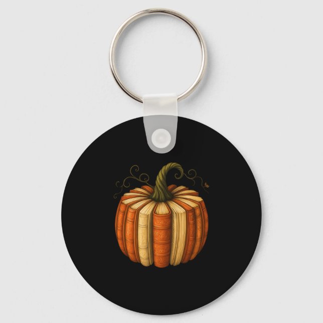 Book Pumpkin Fall Halloween Teacher Librarians Boo Key Ring (Front)