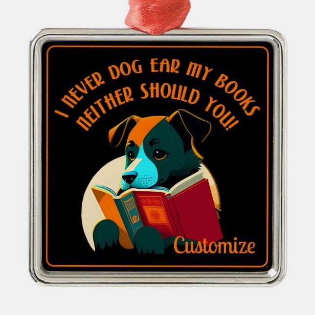 Book Puppy Dog Ear Humour Metal Tree Decoration (Front)