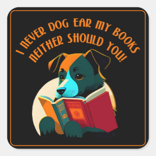 Book Puppy Dog Ear Humour Square Sticker