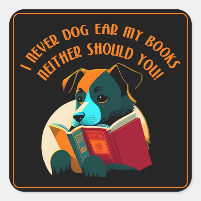 Book Puppy Dog Ear Humour Square Sticker (Front)