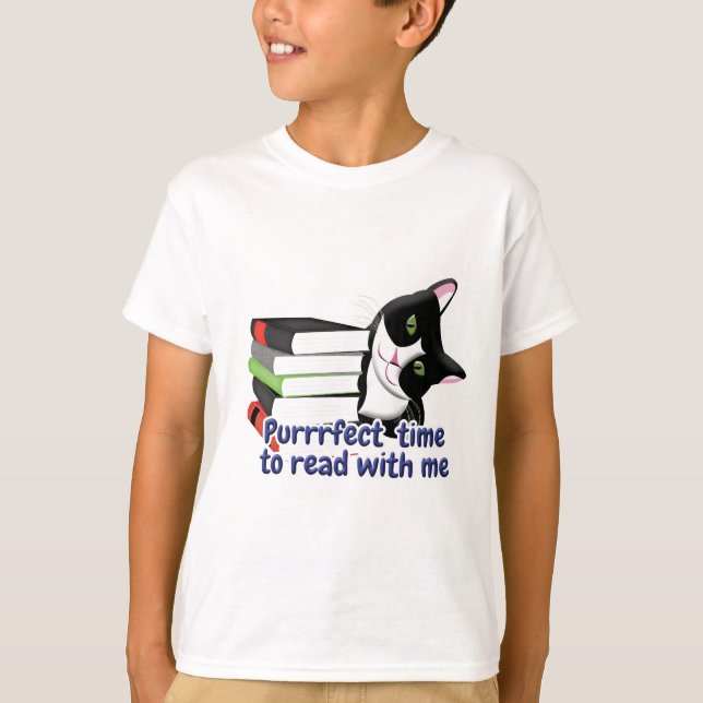 Book Reader Cat T-Shirt (Front)
