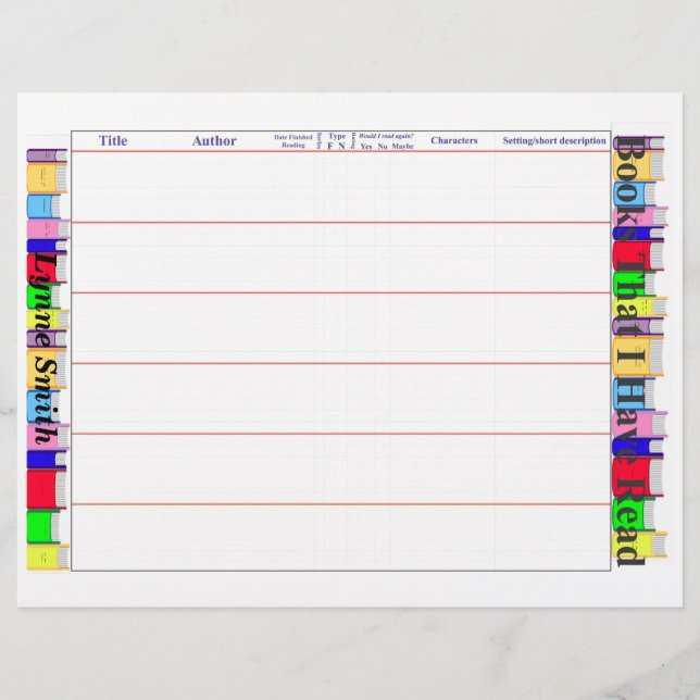Book Reader Log Page, Personalise (Front)
