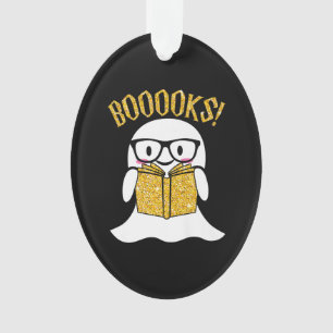 book reader nerd halloween ghost reading book gift ornament