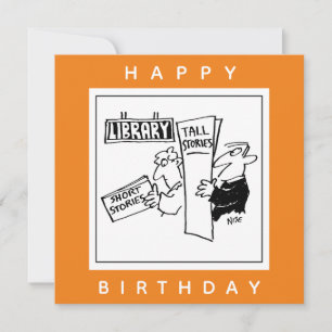 Book Readers at a Library Cartoon Card