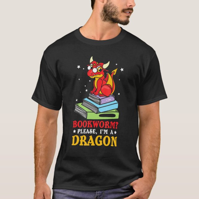 Book Reading Bookworm Dragon Fantasy Saying T-Shirt (Front)