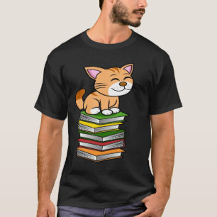 Book Reading Cat Cats with a Pile of Books T-Shirt