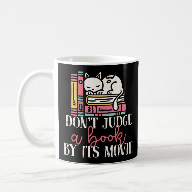 Book Reading Don't Judge A Book By Its Movie Cat Coffee Mug (Left)