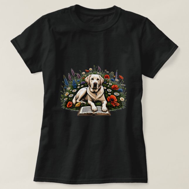 Book Reading Labrador Retriever Dog Puppy Lover Wi T-Shirt (Design Front)
