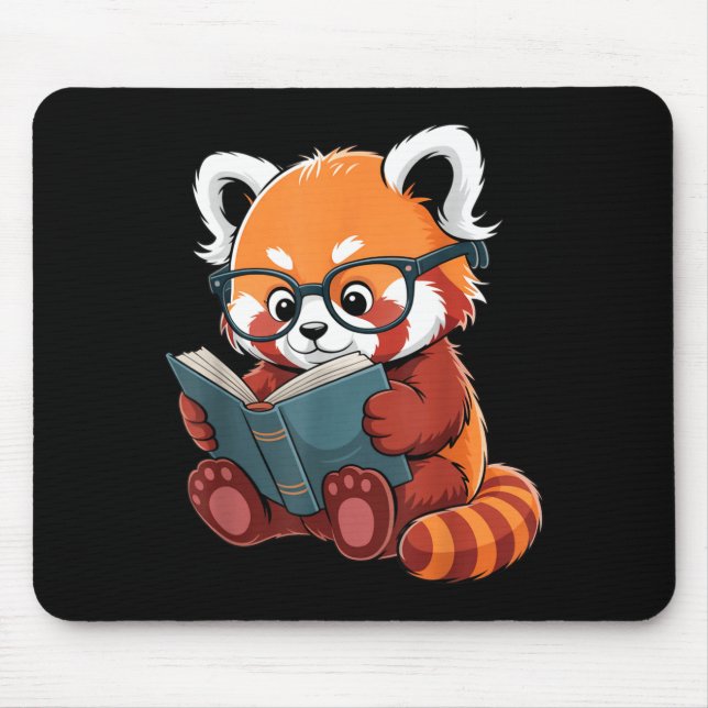 Book reading red panda reader animal cute red mouse mat (Front)