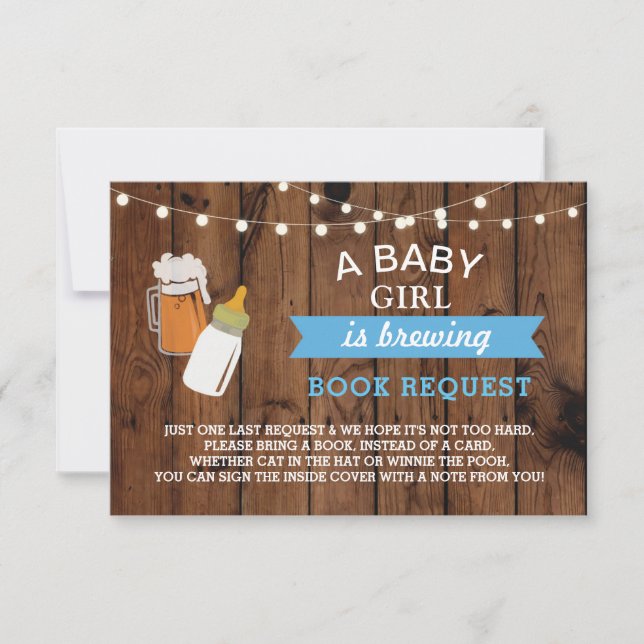 Book Request Baby Shower Beer Bottle Blue Wood Invitation (Front)
