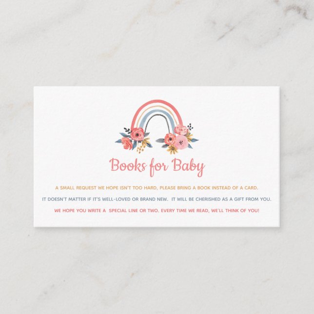 Book Request Baby Shower Rainbow Floral Colourful Enclosure Card (Front)