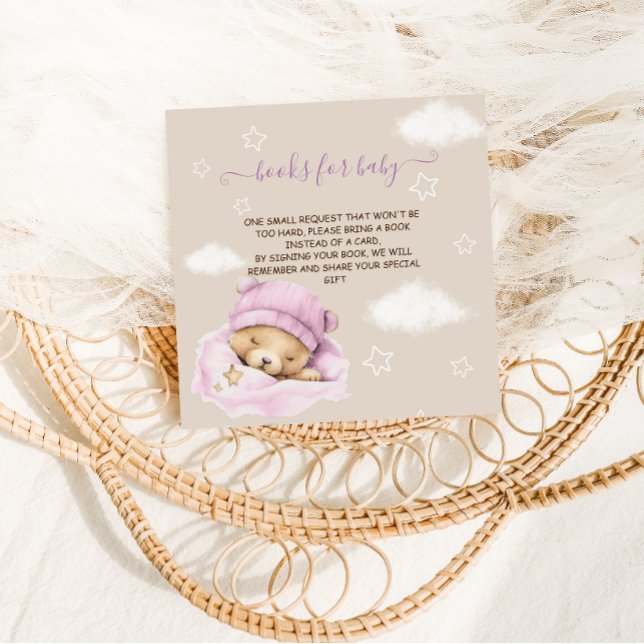 Book request bear clouds baby girl shower  enclosure card (Creator Uploaded)