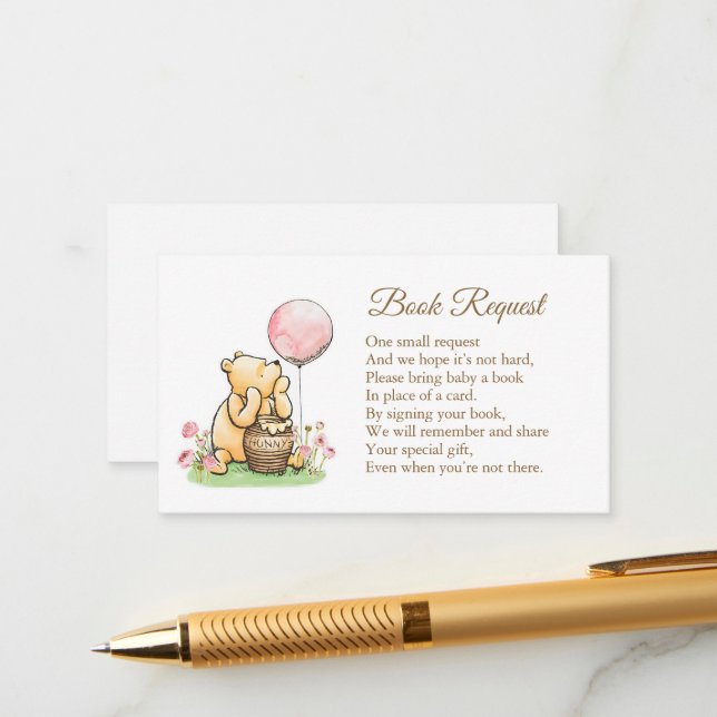 Book Request Classic Pooh Baby Shower Neutral Enclosure Card (Front/Back In Situ)