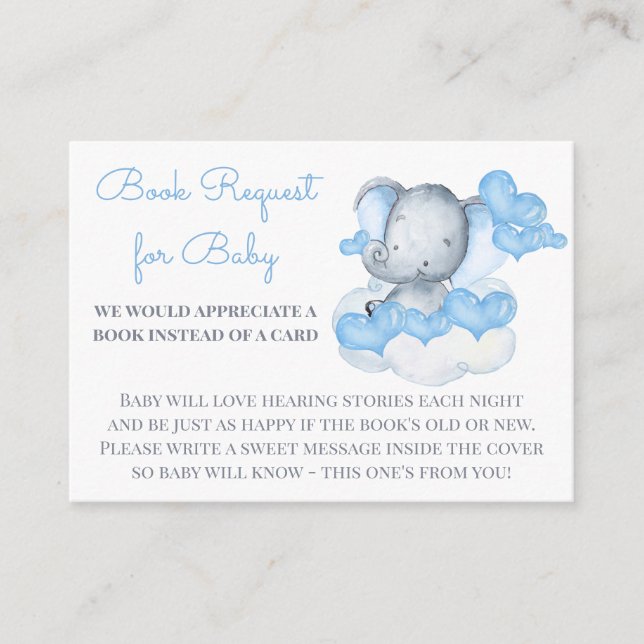 Book Request for Baby Boy Elephant Baby Shower Enclosure Card (Front)