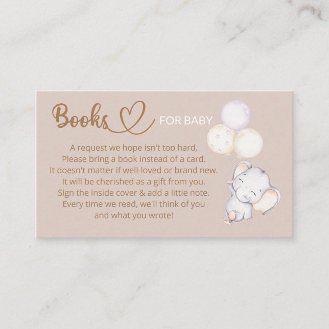 Book Request for Baby Elephant Baby Shower  Enclosure Card (Front)