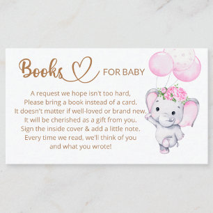 Book Request for Baby Girl Elephant Baby Shower  Enclosure Card