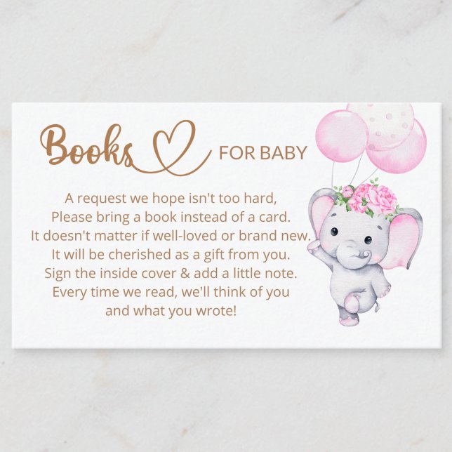 Book Request for Baby Girl Elephant Baby Shower  Enclosure Card (Creator Uploaded)