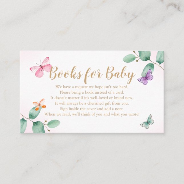 Book Request for Baby Shower Eucalyptus Butterfly Enclosure Card (Front)