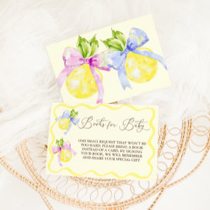 Book Request Lemon Pink Blue Bow Baby Shower Enclosure Card