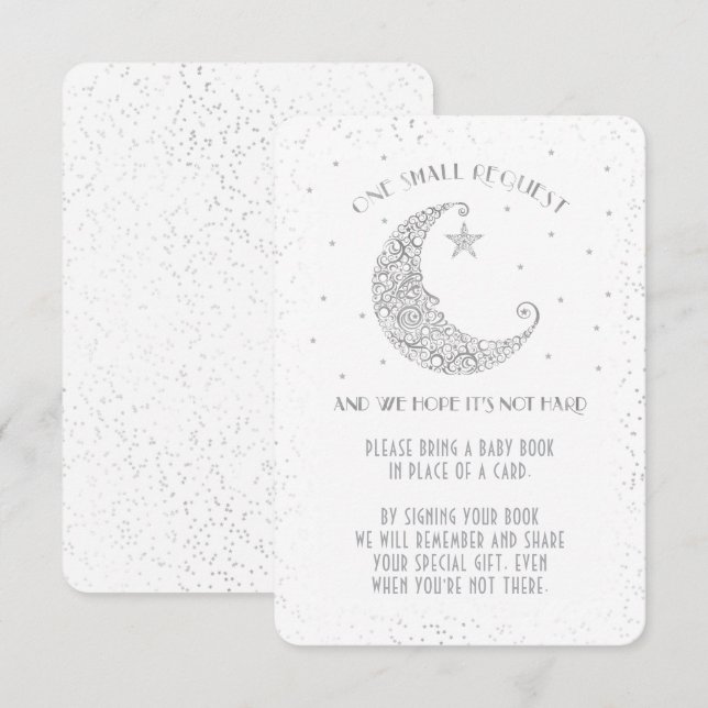 Book Request Moon Star Baby Shower Silver White Invitation (Front/Back)