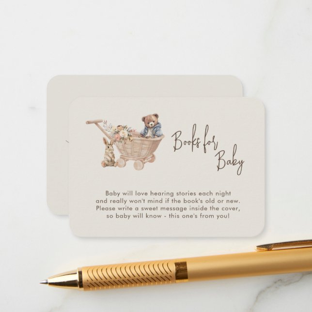 Book Request Neutral Boho Baby toys Baby Shower Enclosure Card (Front/Back In Situ)