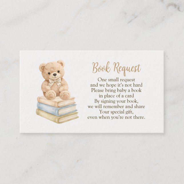 Book Request Neutral Teddy Bear Baby Shower Boho Enclosure Card (Front)