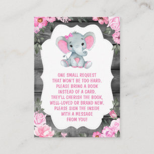 Book Request Pink Elephants Shower Floral Ticket Enclosure Card