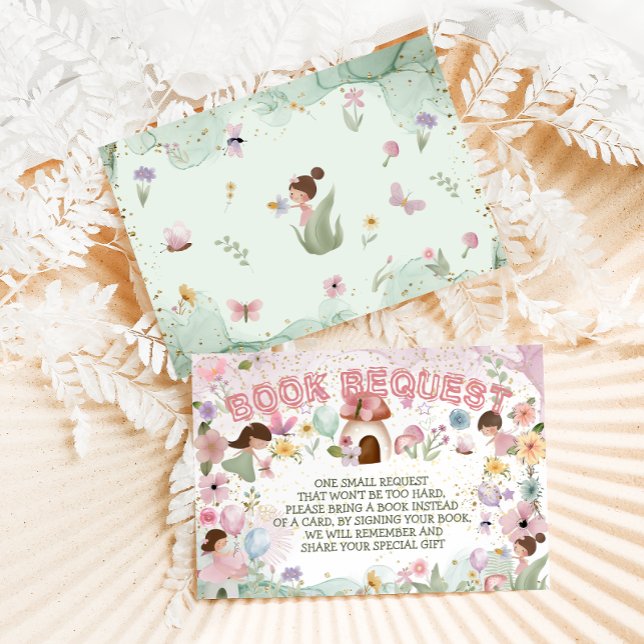 Book Request Pink Fairy Baby Girl Shower Flower  Enclosure Card (Creator Uploaded)