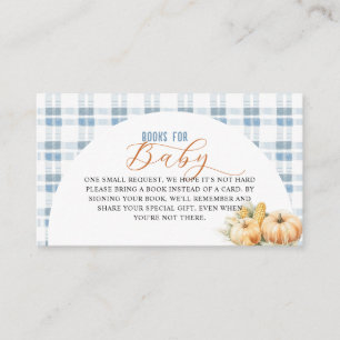 Book Request Pumpkin Blue Stripes Baby Shower Enclosure Card