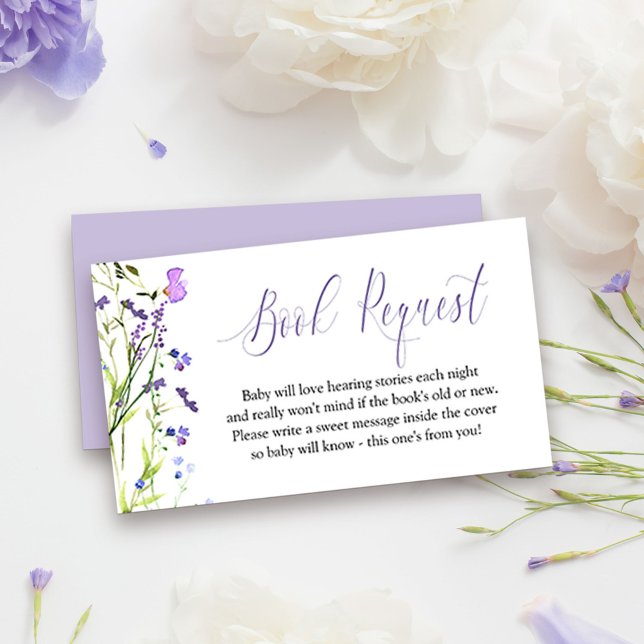 Book Request Purple Wildflower Baby Shower Enclosure Card (Baby shower book request cards from my Purple Wildflower Collection. )