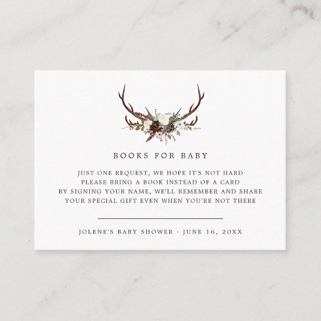 Book Request | Rustic Country Floral Antler Enclosure Card (Front)