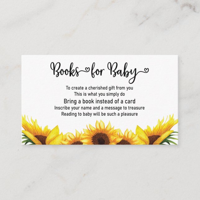 Book Request Sunflower Floral Baby Shower Enclosure Card (Front)