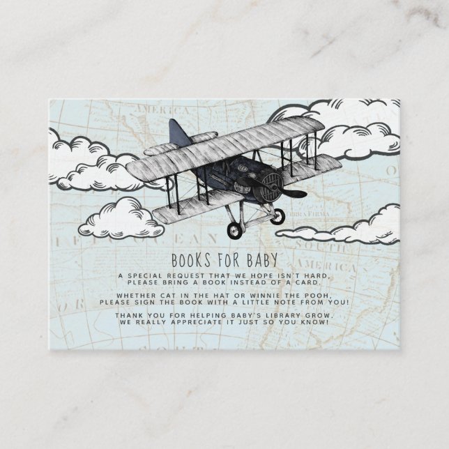 Book Request | Vintage Aeroplane Baby Shower Inser Enclosure Card (Front)