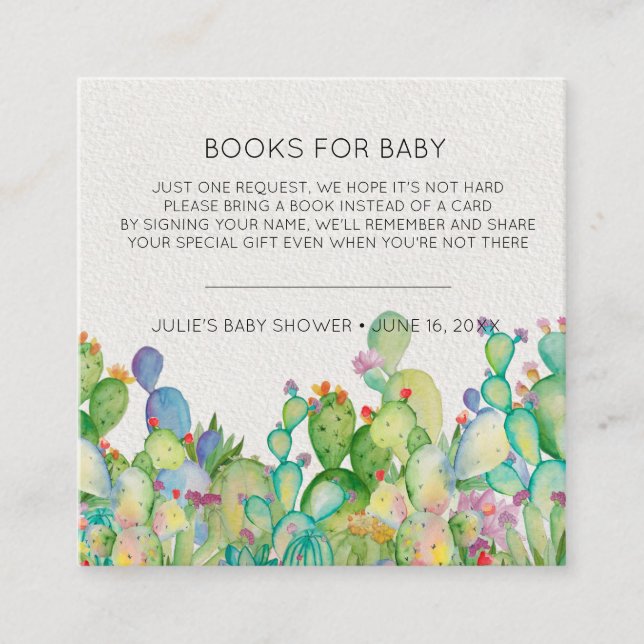 Book Request | Watercolor Cacti Baby Shower Insert (Front)