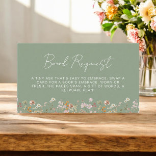 Book Request Wildflower Sage Green Baby Shower Enclosure Card