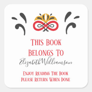 Book Return Elegant Modern Monogrammed Square Sticker