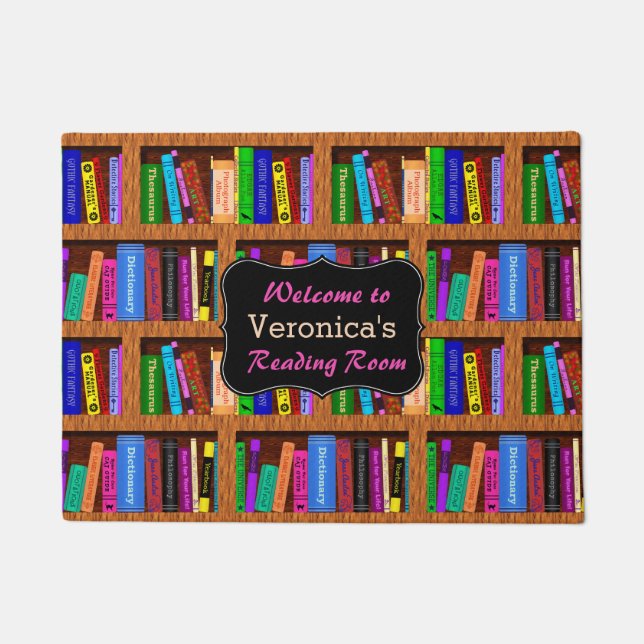 Book Shelf Bookworm Library Reading Room Your Name Doormat (Front)